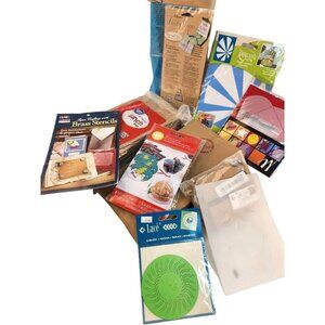Assorted Crafting Supplies Bundle: Journal  Stencils Bags Tags Gift Box Stencils